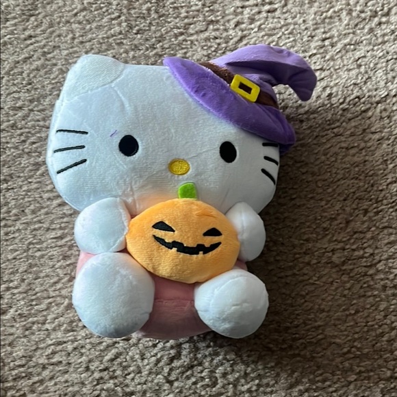 Hello Kitty Other - Hello Kitty Halloween Plush with Purple Hat and Pumpkin